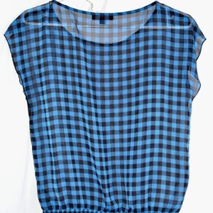 Small Black & Blue Plaid Sheer Top